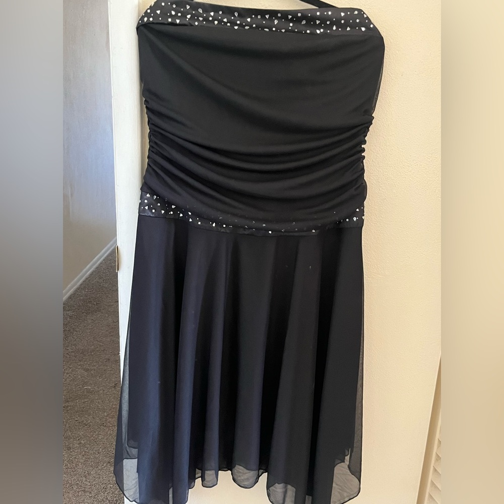 Strapless black sequined dress sheer w/ slip